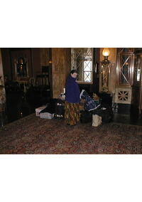 Tuesday - Gail with mountain of baggage